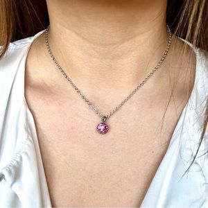 Silver and pink pendant necklace